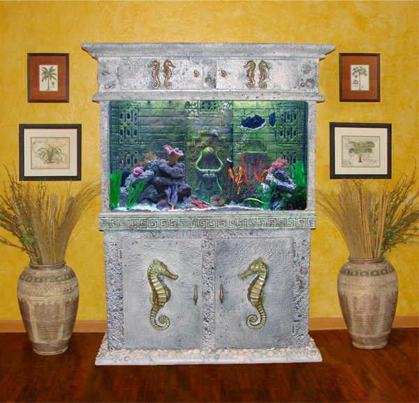 This is a 110 gal. Seahorse Aquarium with a Three Dimensional Background inside the tank. Sea life...