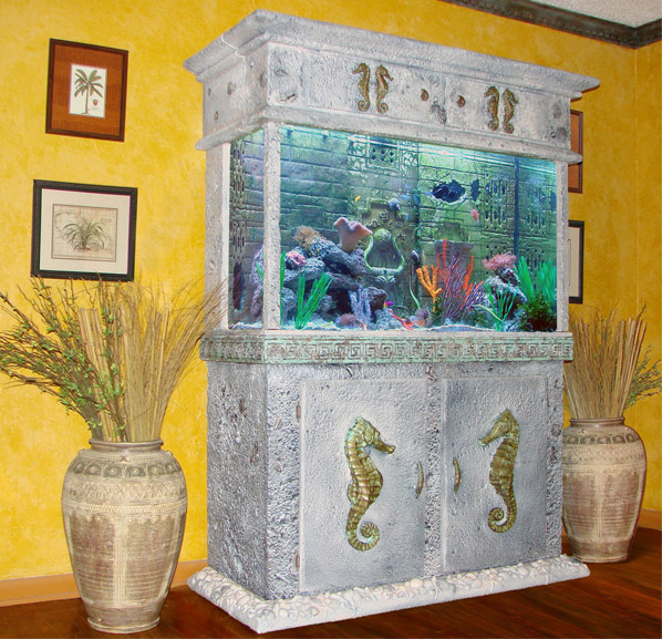 This is a 110 gal. Seahorse Aquarium with a Three Dimensional Background inside the tank. Sea life...