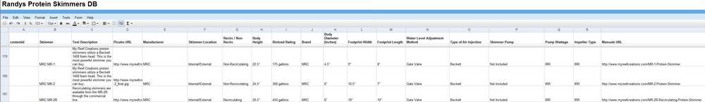 Screenshot of database with fields made smaller and wrapping.