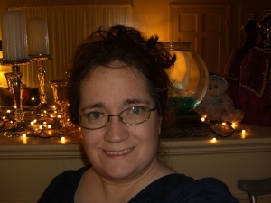 Me, happy to be getting sand in the tank soon and more rock. Don't mind the messy hair...was busy working on the tanks all day.