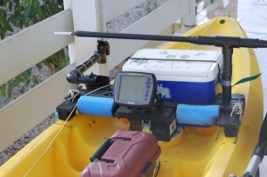 fish finder and beer! red/green tank lights for navigating during night fishing.