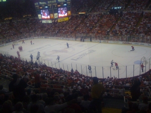 Time: 5:35 in the 3rd | Score: Wings 3  Penguins 2....I could not hear myself yelling it was so loud....we all knows what happens with 37 seconds left